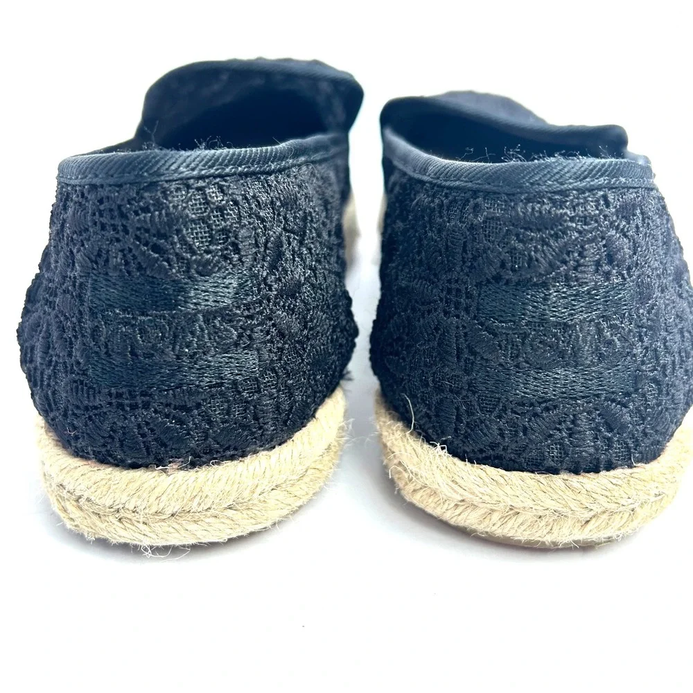 TOMS Black Lace Espadrille‎ Slip On Casual Shoes Women's Size 5.5